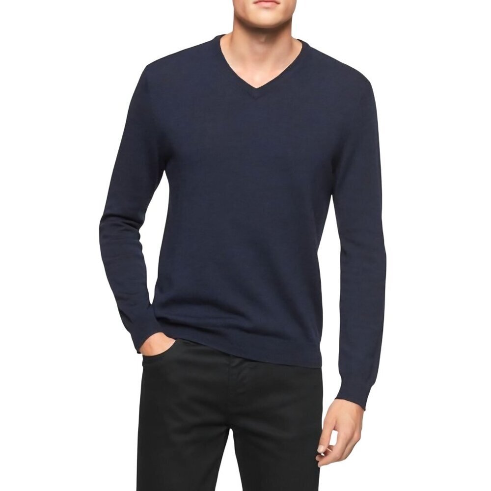 Calvin Klein NWT *Flaw Navy Extra Fine Merino Wool V Neck Navy Sweater Size XXL